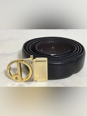 Vintage Dunhill Genuine Leather Belt w/ Gold d Buckle, Authentic